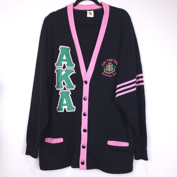 Alpha Kappa Alpha (AKA) Sorority Black Cardigan Sweater, Size 3XL, EUC - Picture 1 of 9